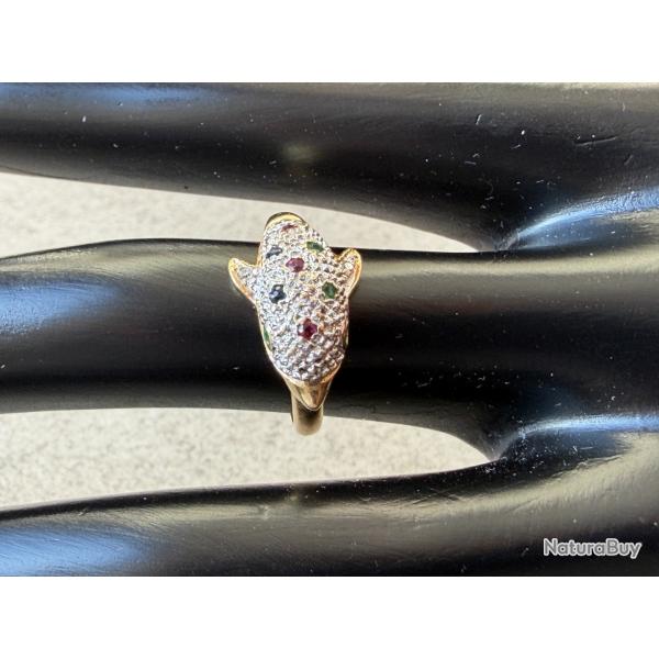 Bague massive en or massif 18 carats et strass - dauphin - taille 51