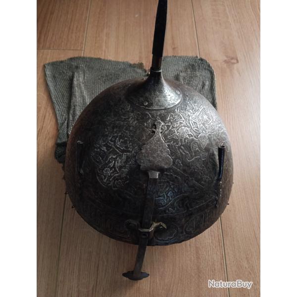 CASQUE KULHA KHUD XIX IRAN GRAVE NASAL COULISSANT  POINTE 4 PANS