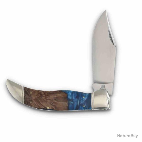 Couteau Rough Rider Deer Slayer Lame Acier 440 Manche Pandora Swirl Resin & Wood Slip Joint RR2650