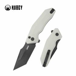 Couteau Kubey Yokai Lame Acier 14C28N Blackwashed Manche Ivory G10 Verrouillage Button Lock KUB392D