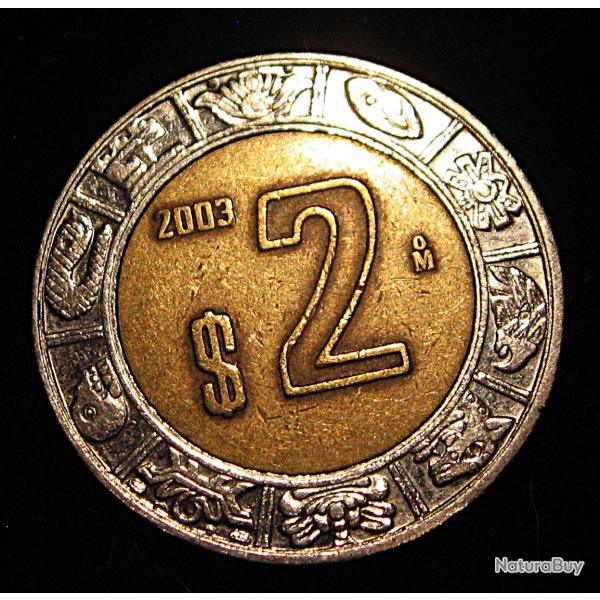 Mexique, piece de 2 $ de 2003 bi metal  ttb