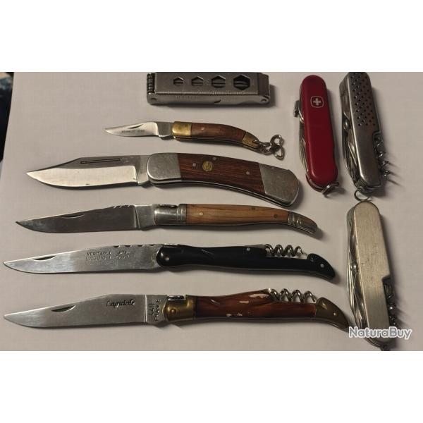 Lot de couteaux laguiole, couteau suisse...