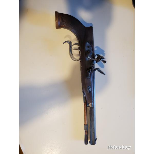 Pistolet Silex Mortimer Pedersoli cal 44 avec plusieurs silex, un stock de balle et un moule 44-433