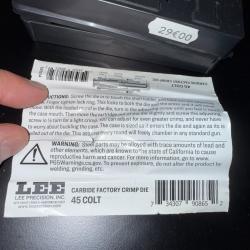 LEE CARBURE FACTORY CRIMP DIE 45 COLT