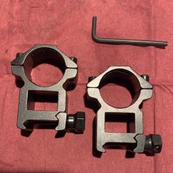 PAIRE DE COLLIERS 25,4 mm sur embase HIGH Picatinny