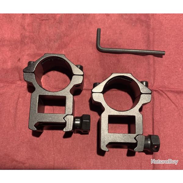 PAIRE DE COLLIERS 25,4 mm sur embase HIGH Picatinny