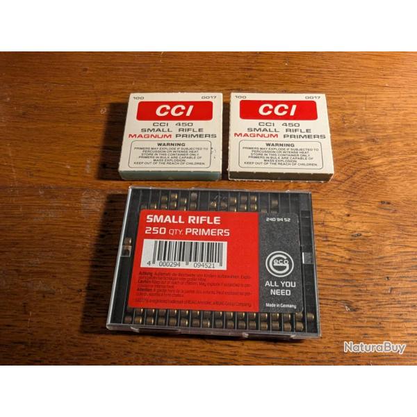 178 amorces Small rifle GECO + 190 amorces small rifle magnum CCI