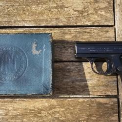 Rare pistolet Baby Browning calibre 6,35mm (25 ACP) en &eacute;tat magnifique avec boite d'origine
