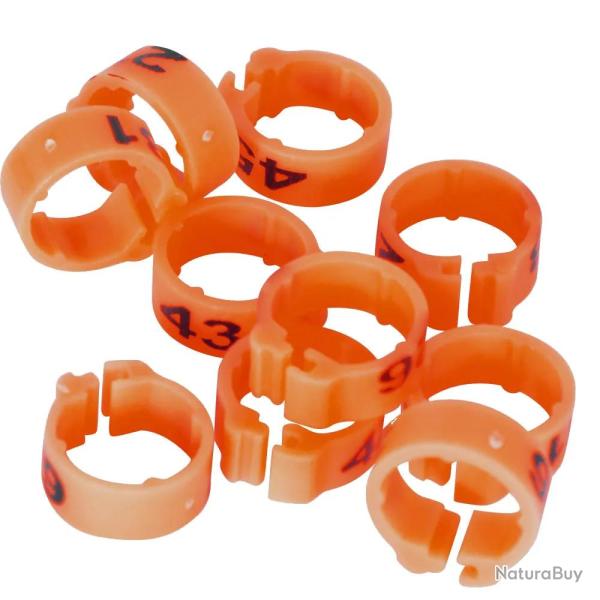 Bagues Sp�cial Pigeon Marquage Laser Ind�l�bile num�rot�es 1-25 Orange
