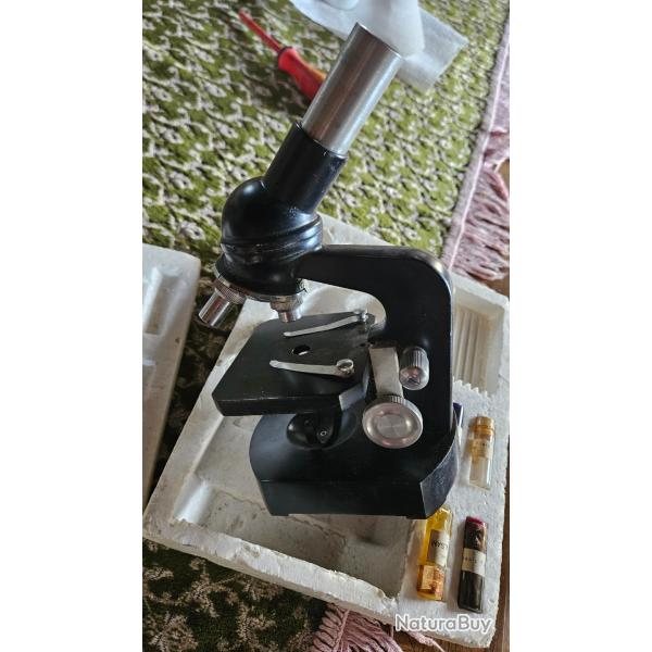 Microscope ancien HOBBY 100x-1200x - coffret scolaire vintage ann�es 70