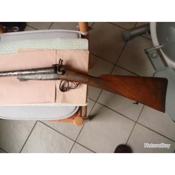 FUSIL DE CHASSE JUXTAPOSE CALIBRE 16 A BROCHES,TYPE LEFAUCHEUX ,SAINT-ETIENNE, ACIER LEBEL, BON ETAT