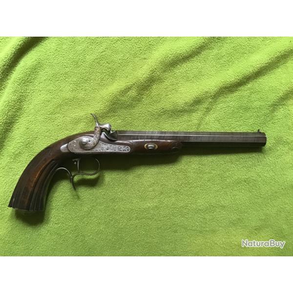 BEAU PISTOLET � PERCUSSION DE TIR DISCIPLINE KUCHENREUTER ARTISAN LI�GEOIS