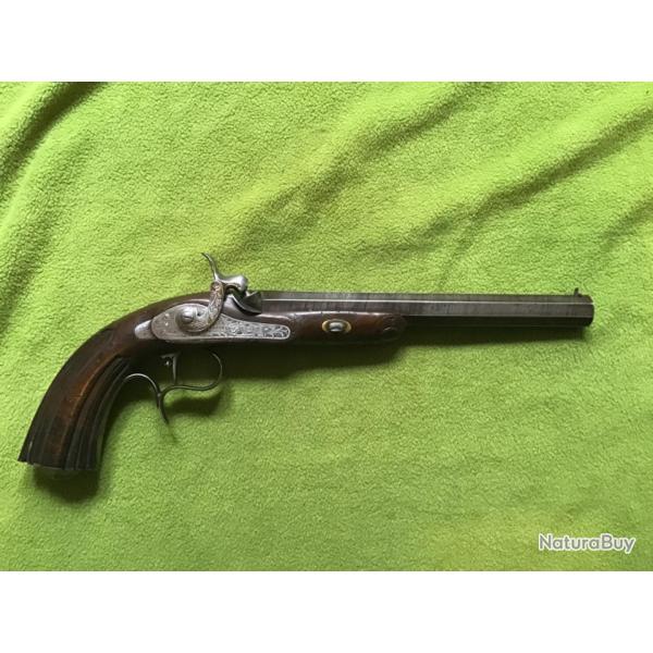 BEAU PISTOLET � PERCUSSION DE TIR DISCIPLINE KUCHENREUTER ARTISAN LI�GEOIS. Cal 50