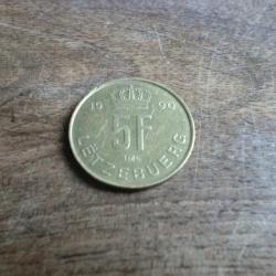 monnaie luxembourg  jean grand duc  5 FRANCS  1990