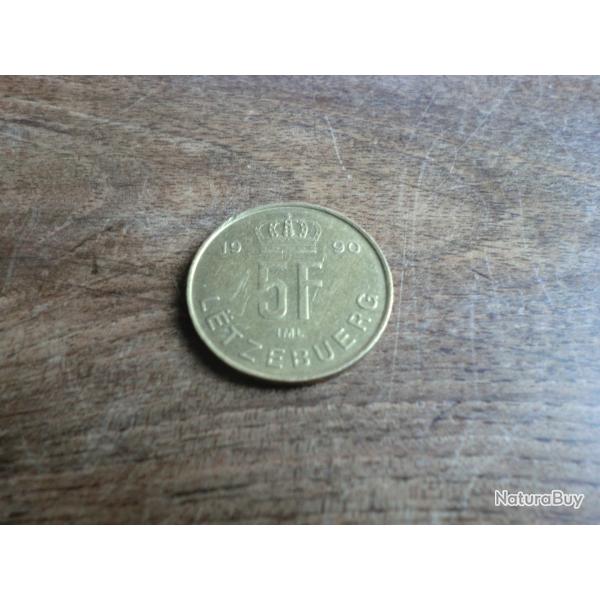 monnaie luxembourg  jean grand duc  5 FRANCS  1990