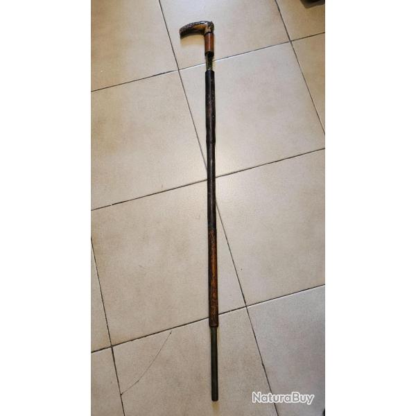 Canne fusil � syst�me ancienne habillage cuir bois bambou