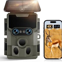 Cam&eacute;ra de Chasse WiFi Solaire 4K 64 MP Double Objectif Vision Nocturne Starlight D&eacute;tection 0,1s IP66
