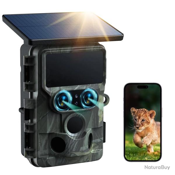Cam�ra de Chasse 4K 60MP Solaire WiFi Double Objectif 13MP Vision Nocturne Couleur IP66