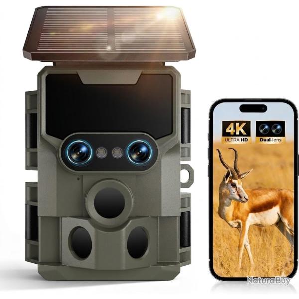 Cam�ra de Chasse WiFi Solaire 4K 64 MP Double Objectif Vision Nocturne Starlight D�tection 0,1s IP66