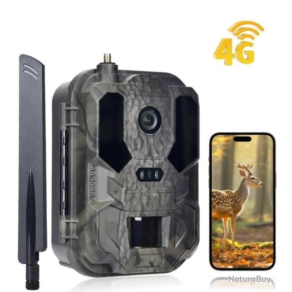 Cam�ra de Chasse 4G LTE 4K 50MP Vision Nocturne 25m D�tection 0,2s Application Mobile IP66 �tanche