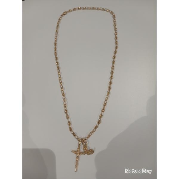 Ensembles cha�ne or 18 k croix or 18 k et p�pite naturelle or  24 k 19,06 grammes