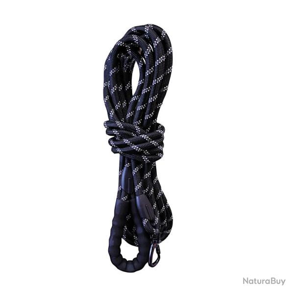 Longe r�fl�chissante en nylon 10m avec mousqueton de s�curit� et poign�e - Noir