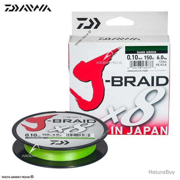 Tresse DAIWA J Braid X8 chartreuse 150m � 0.18mm (PE1.5)