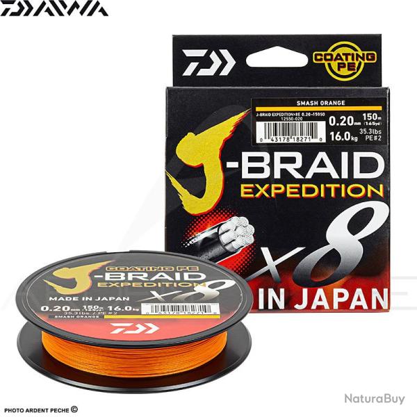 Tresse DAIWA J Braid expedition Smash orange 150m PE3