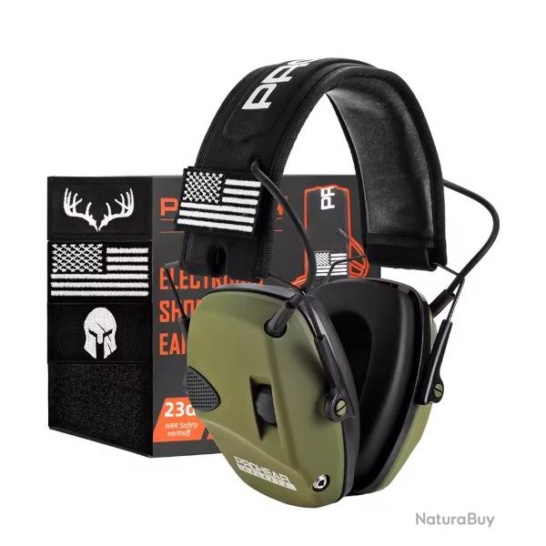 Casque Antibruit �lectronique Protection Auditive Tir et Chasse R�duction du Bruit NRR 23dB - Vert