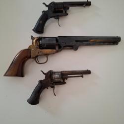 3 revoler cat D lefaucheux 7 mm et revolver cal 36 poudre noir