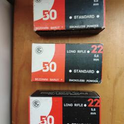 Lot de 3 bo&icirc;tes 22 long rifle cartouche de collection yougoslave