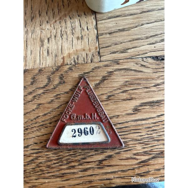 Rare Badge d'identification (Werksmarke) Focke-Wulf aviation