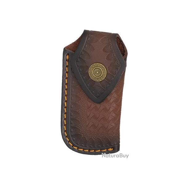 Etui en cuir marron pour couteaux pliants