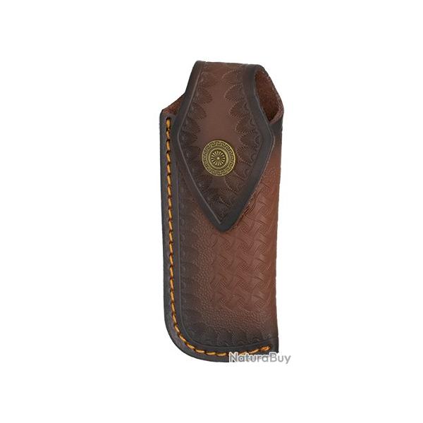 Etui en cuir marron pour couteaux pliants 14 x 6 cm