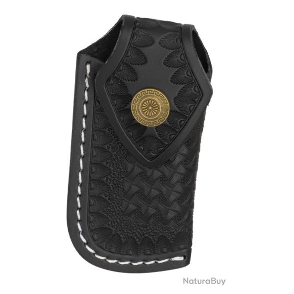 Etui en cuir noir pour couteaux pliants 12 x 5.5 cm