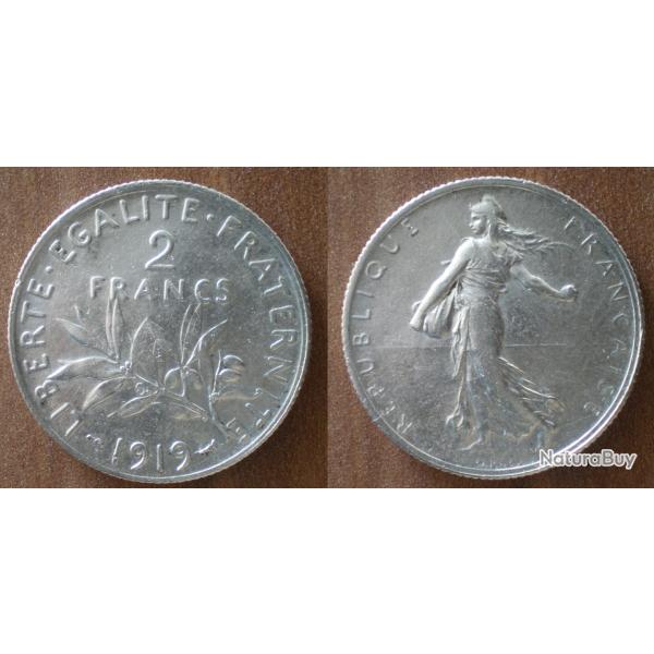 France 2 Francs 1919 Semeuse Piece Argent Franc