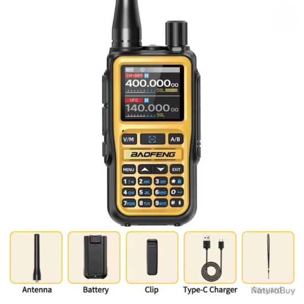 Baofeng UV-5R Mini Bluetooth Radio Bi-Bande VHF/UHF Programmation Mobile USB Type-C Jaune