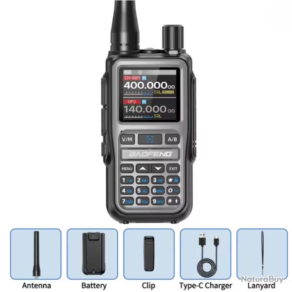Baofeng UV-5R Mini Bluetooth Radio Bi-Bande VHF/UHF Programmation Mobile USB Type-C Gris