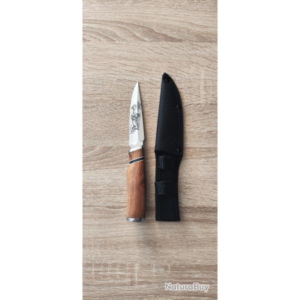 Couteau de Chasse Premium - Acier Inox 4Cr13 - Manche en Bois de Rose - Lame 22,5 cm