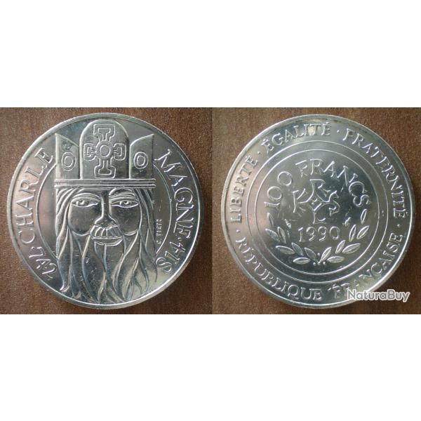 France 100 Francs 1990 Charlemagne Piece Argent Franc Frs Frc Frcs