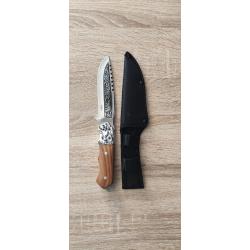 Couteau de Chasse BSH Full-Tang - Acier 440 Grav&eacute; "Ours" - Pommeau T&ecirc;te de F&eacute;lin - 26 cm