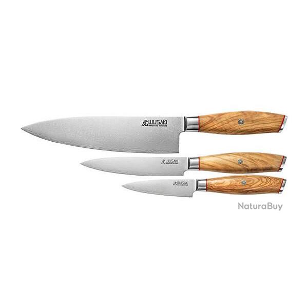 Coffret 3 couteaux Wusaki Damas 10Cr