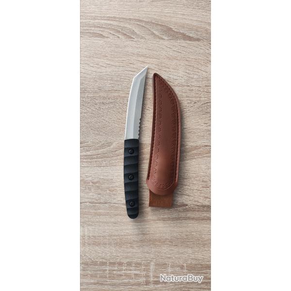 Couteau Tactique Style "Tanto" - Acier 440 Noir - Lame 12 cm - Manche Ergonomique - �tui
