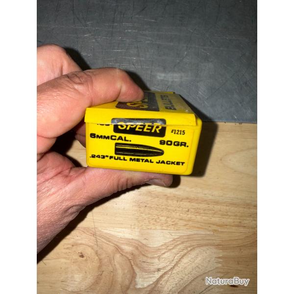 BOITE DE 47 OGIVES    CALIBRE .243  6MM   90 GR FULL METAL JACKET