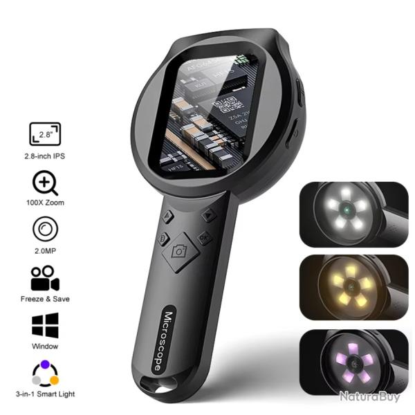 Loupe Num�rique HD 1080P - �cran IPS 2.8" - Grossissement 100X - Microscope Portable - USB-C