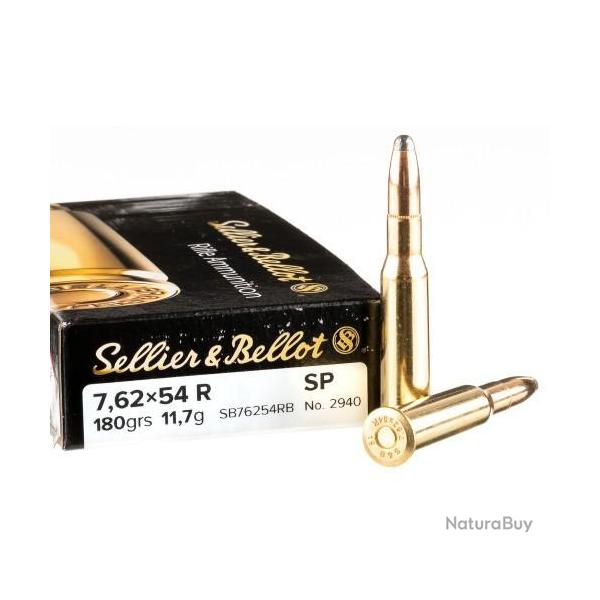Cartouche Sellier & Bellot calibre 7.62X54R SP 180grs 11.7g x20