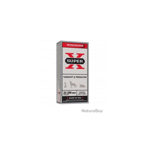 Cartouches Winchester Calibre 22-250 REM POWER POINT x20