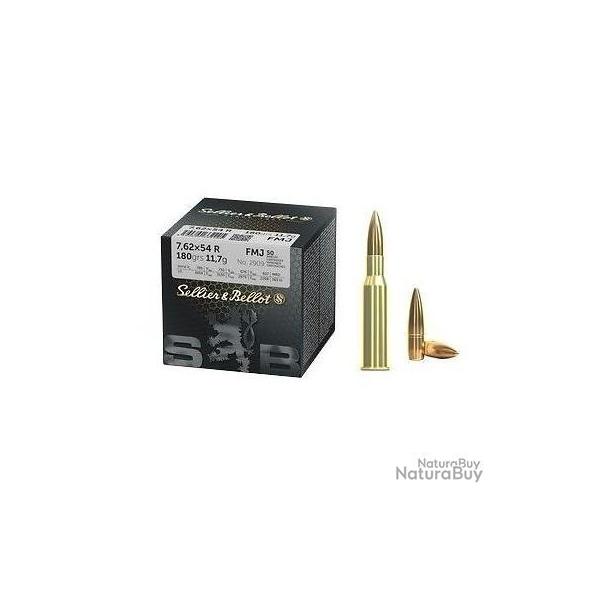 CARTOUCHE sellier & bellot calibre 7.62x54r FMJ 180grs 11.7g x50
