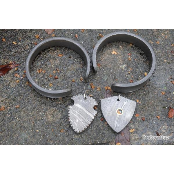 Tr�sor Viking D�rob� aux Saxons : 2 Bracelets et 2 Colliers Damas Forg�s � la main Fabric Artisanale