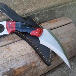 Couteau Karambit Lame Acier Carbone 1055 Manche R&eacute;sine Etui Simili Cuir Fabr Artisanale